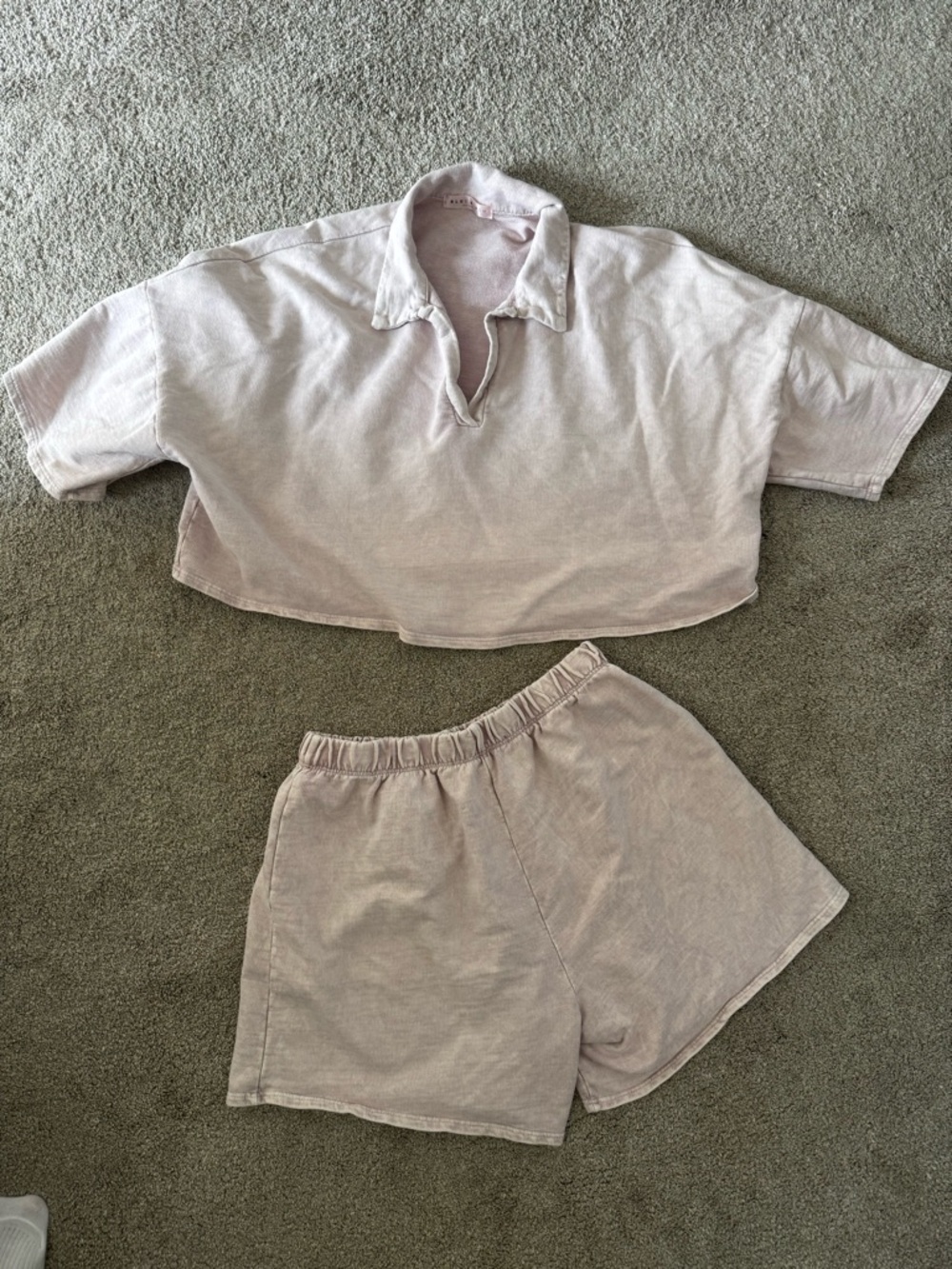Blue Blush crop collared shirt & shorts set light pink size large - Picture 2 of 9